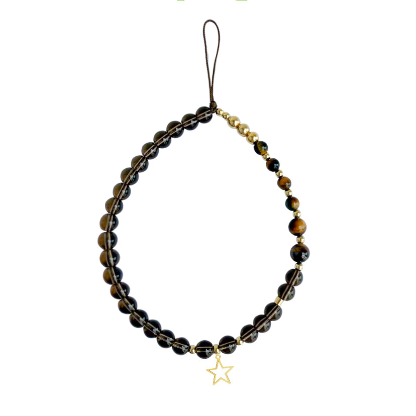 Smoky Quartz & Tiger Eye Phone Charm