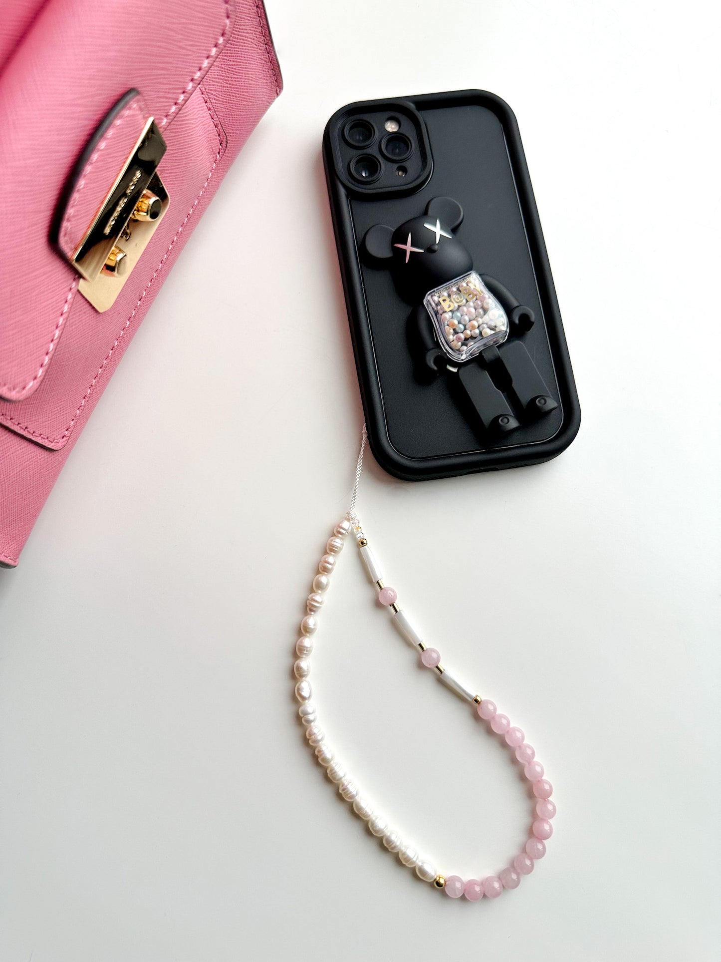 Rose Quartz & Pearl Phone Charm