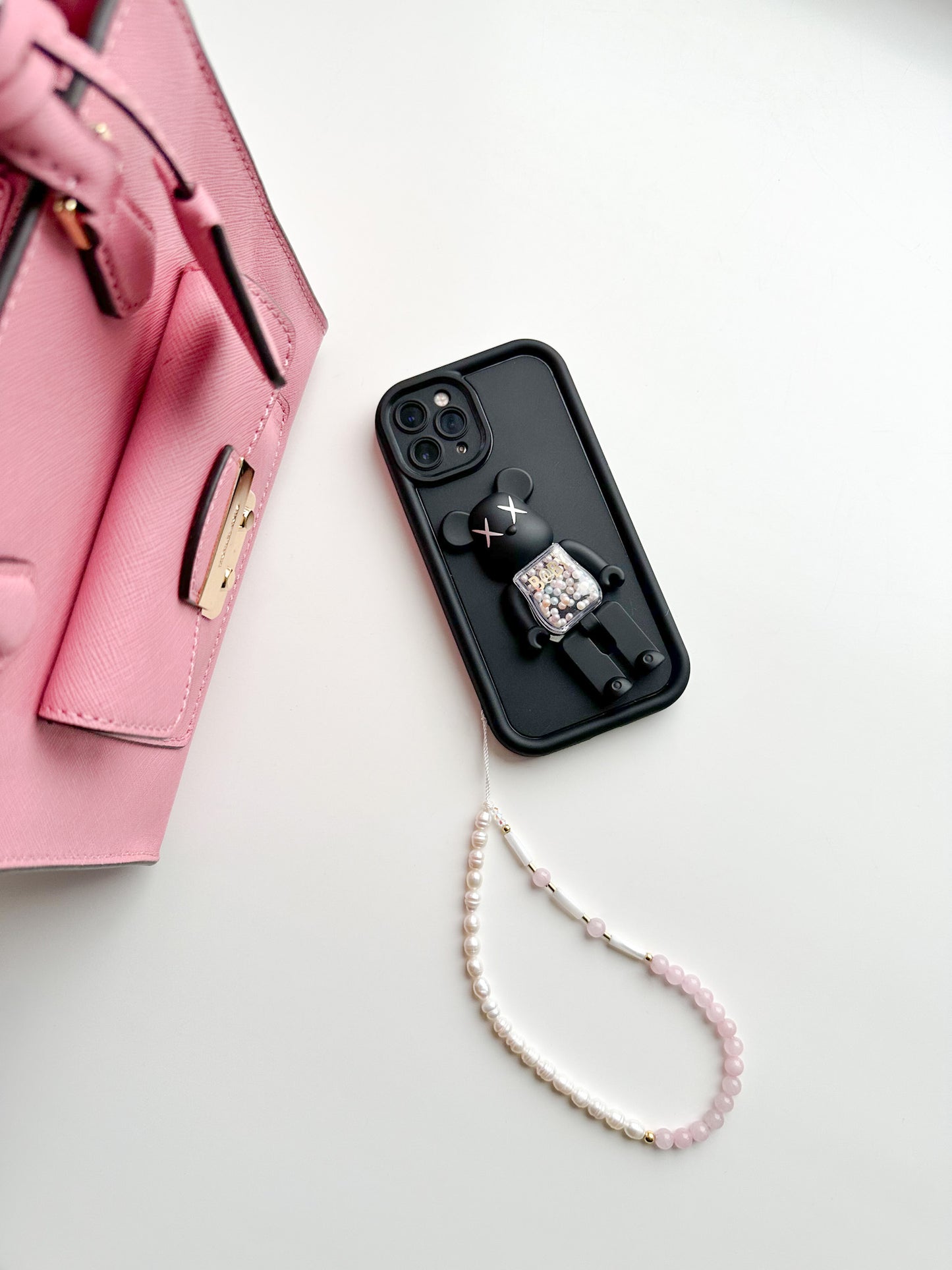 Rose Quartz & Pearl Phone Charm