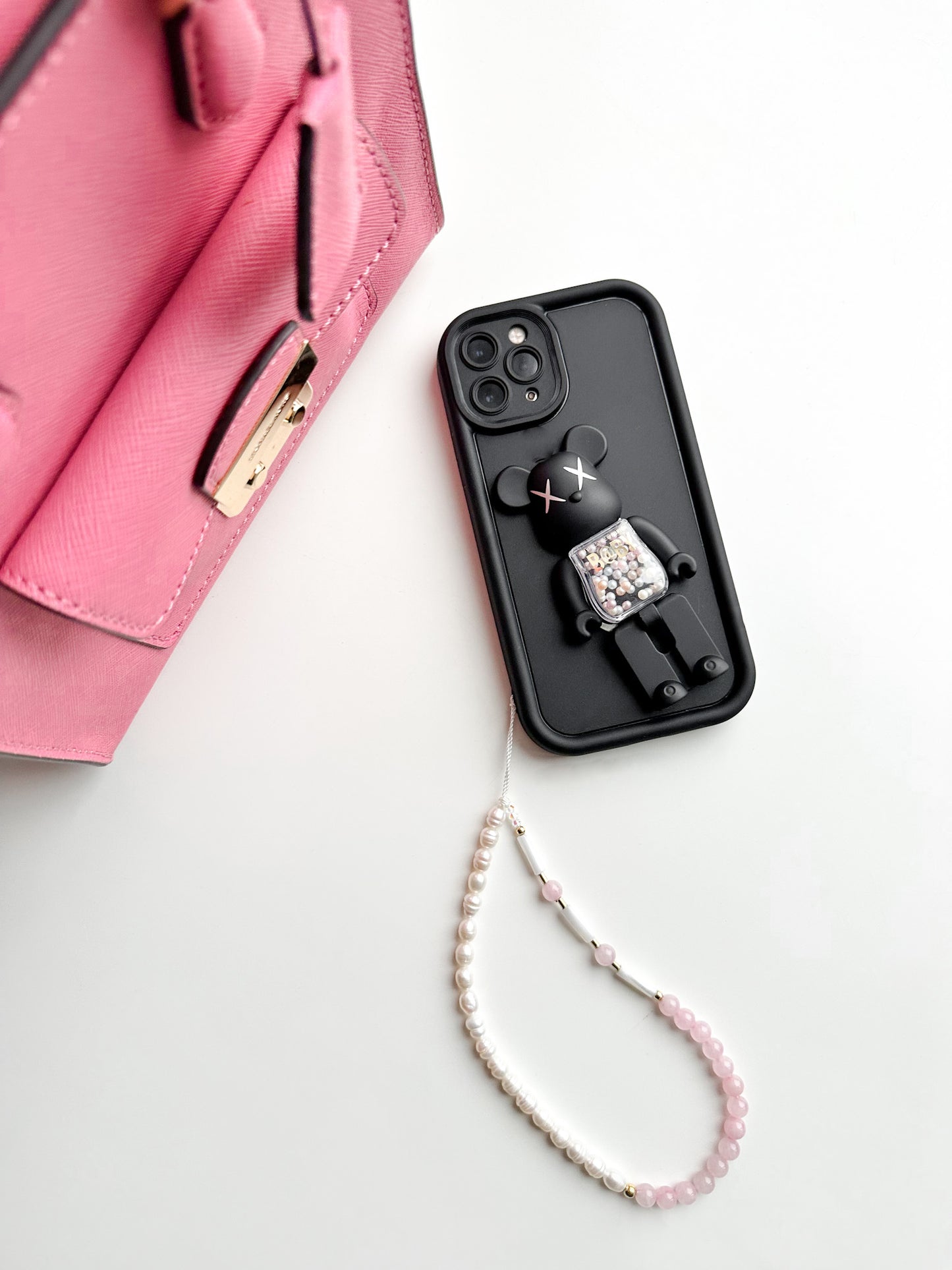 Rose Quartz & Pearl Phone Charm