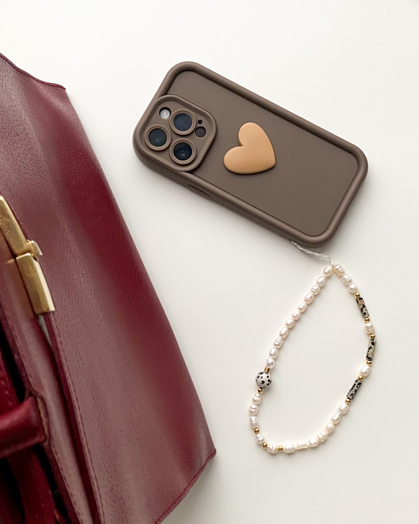 Pearl & Dalmatian Jasper Phone Charm