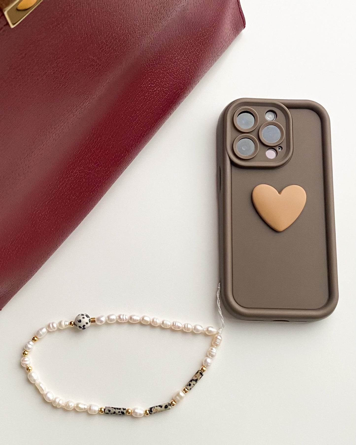 Pearl & Dalmatian Jasper Phone Charm
