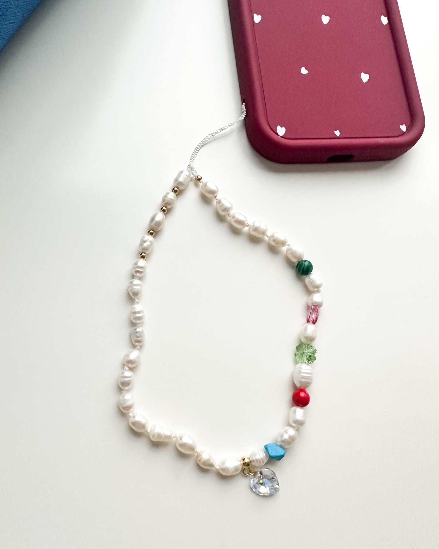 Pearl & Color Mix Phone Charm – with Swarovski Crystals