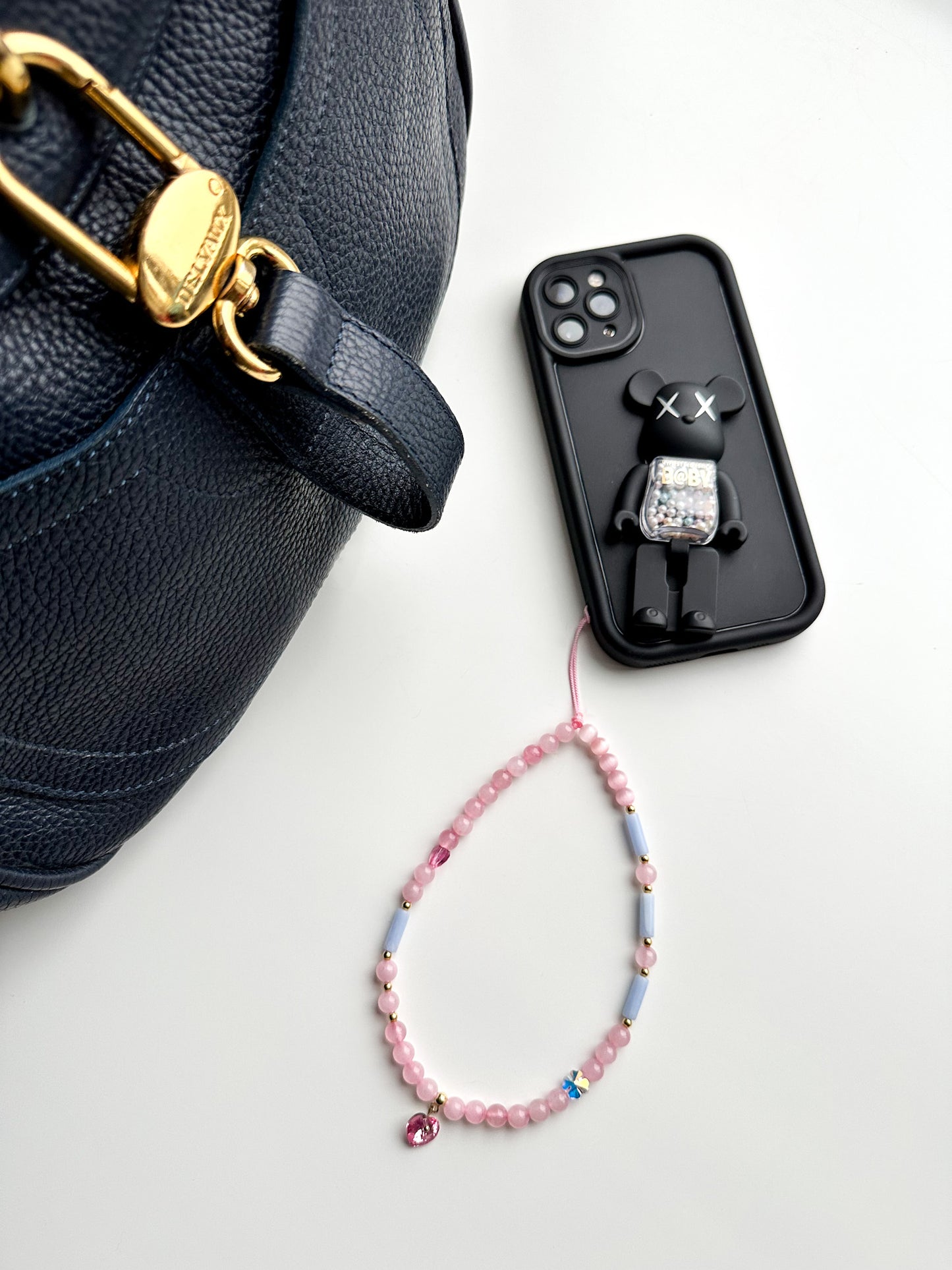Rose Quartz, Aquamarine & Swarovski Phone Charm