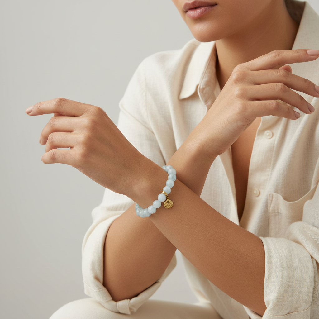 Aquamarine Bracelet with Shell Charm