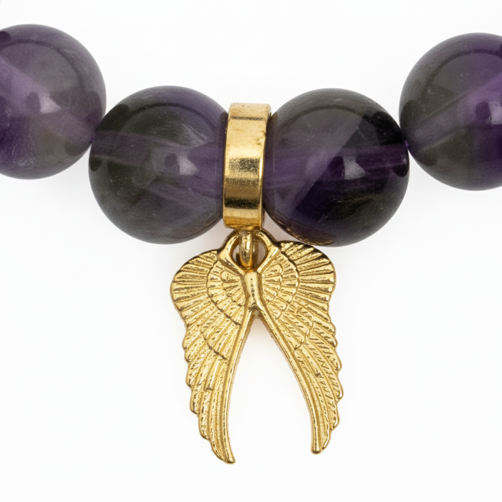 Amethyst Bracelet with Angel Wings Charm