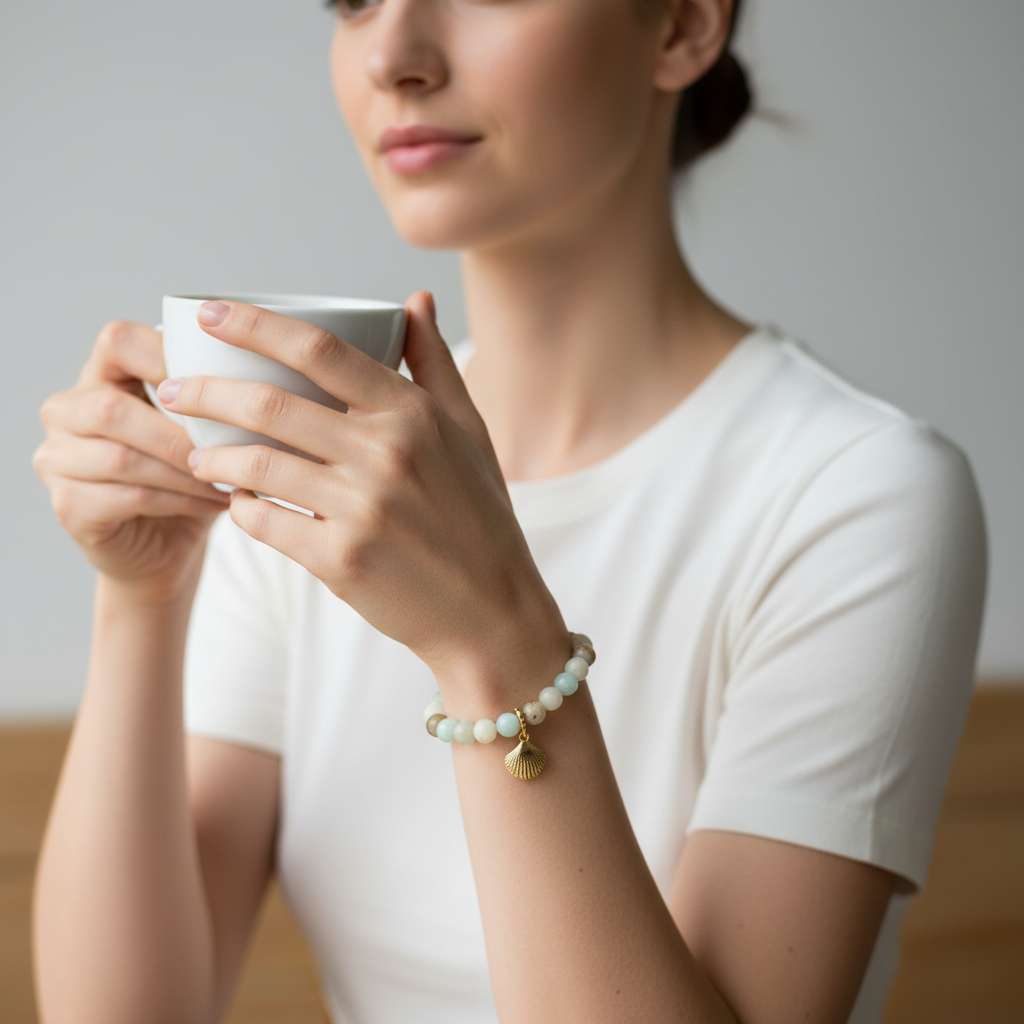 Amazonite Bracelet with Shell Charm