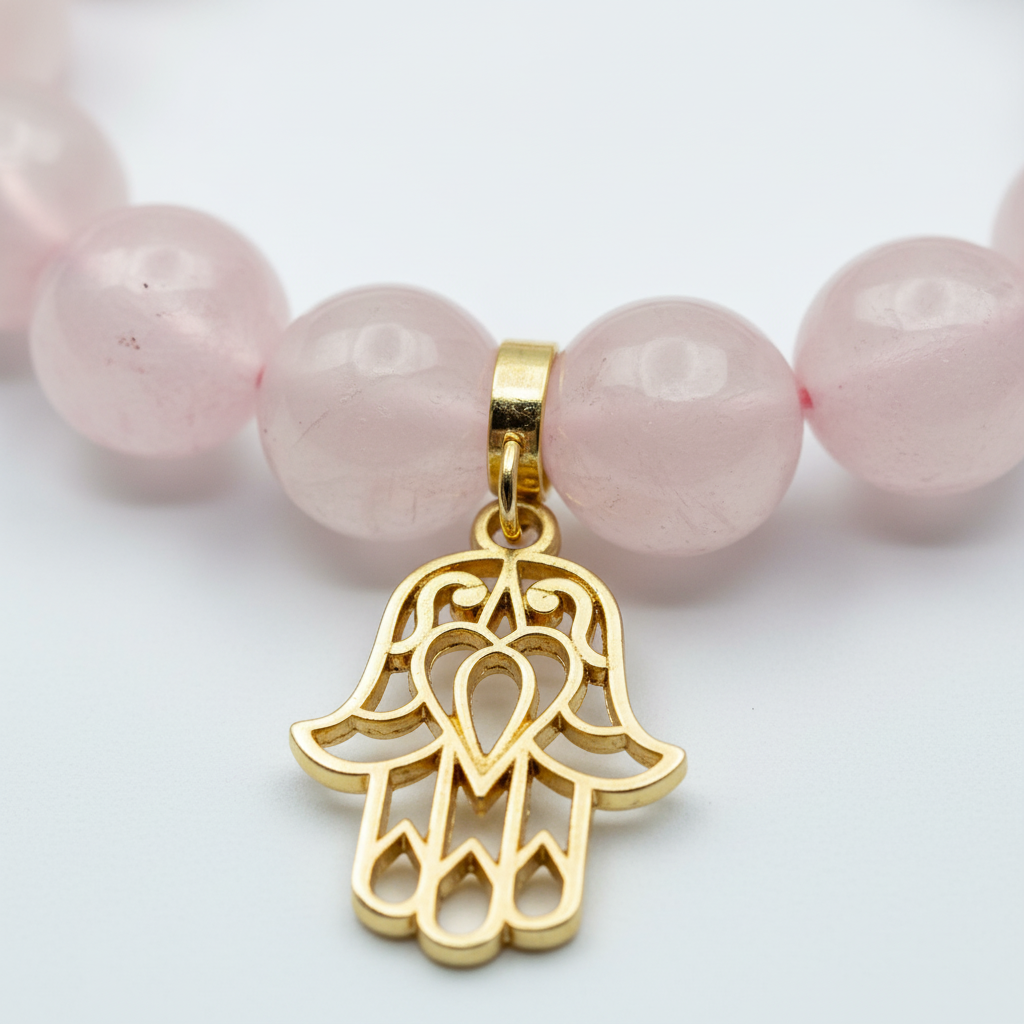 Rose Quartz Bracelet with Hamsa Charm