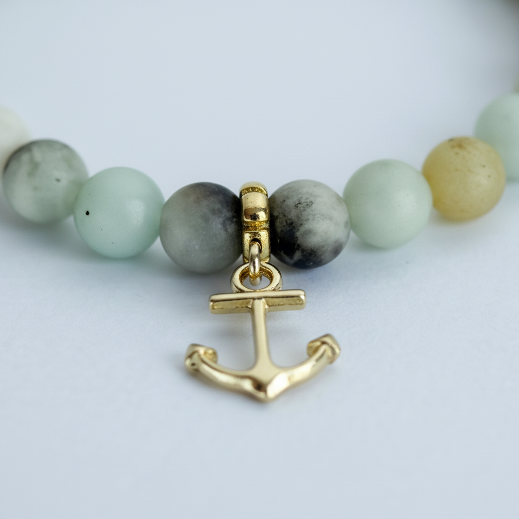 Amazonite Bracelet with Anchor Charm