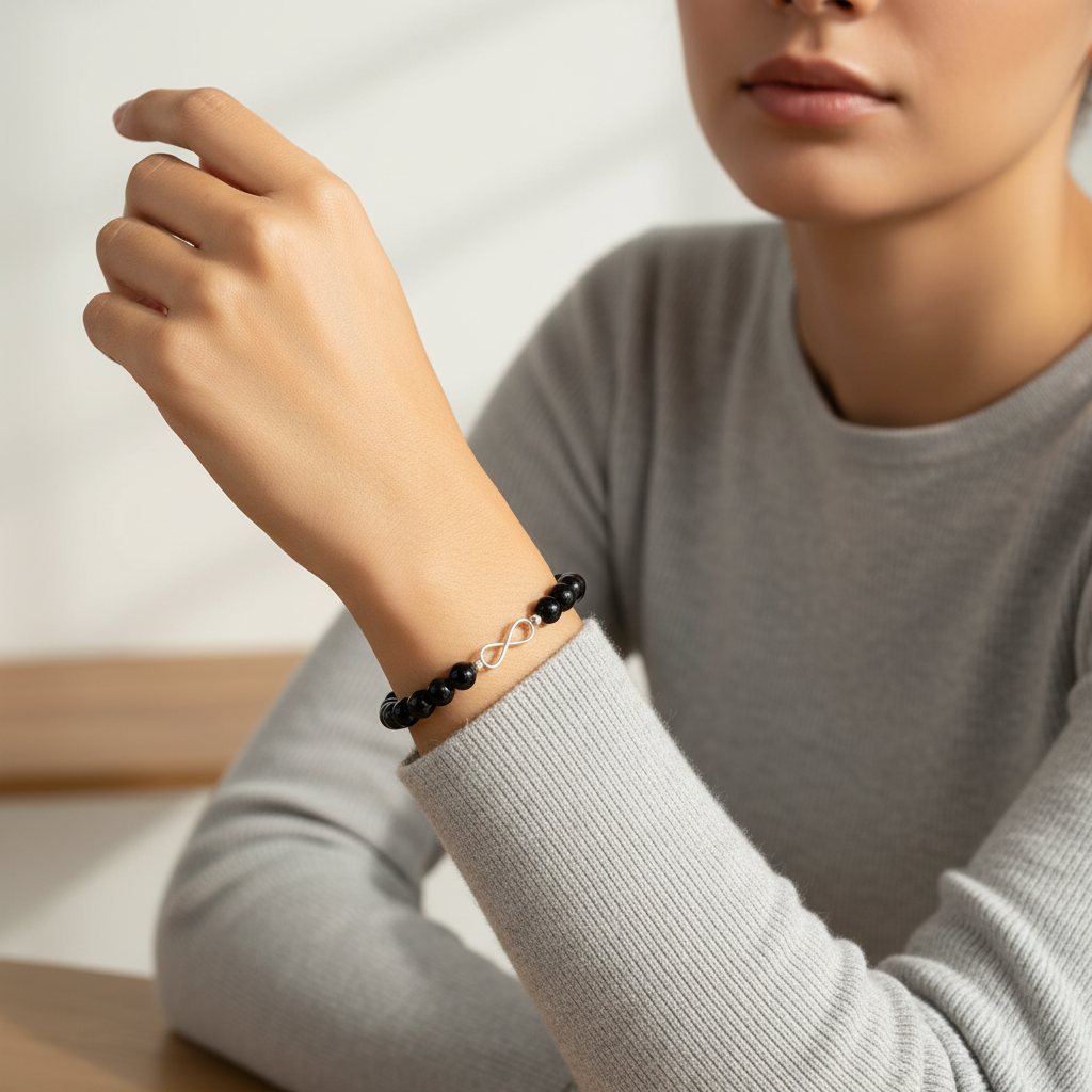 Onyx Bracelet with Silver Infinity Charm