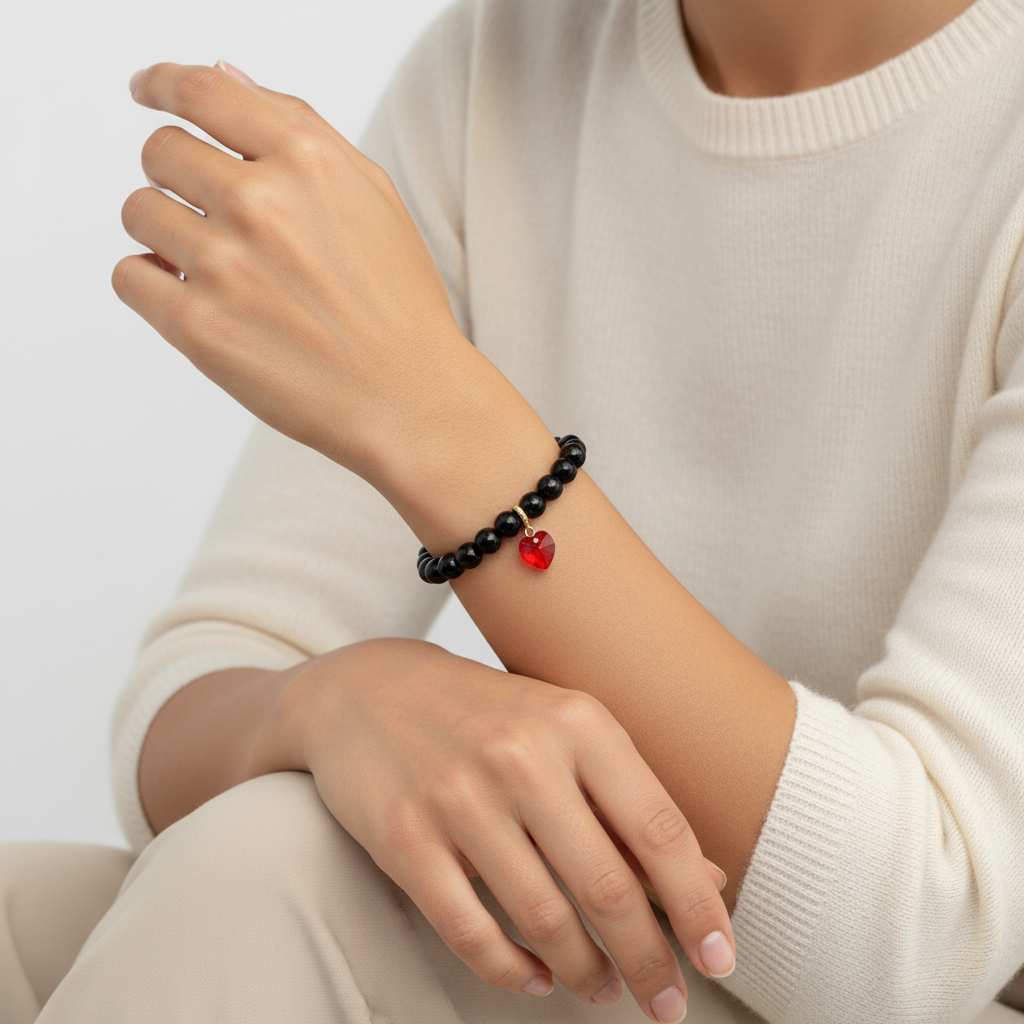 Onyx Bracelet with Swarovski Heart