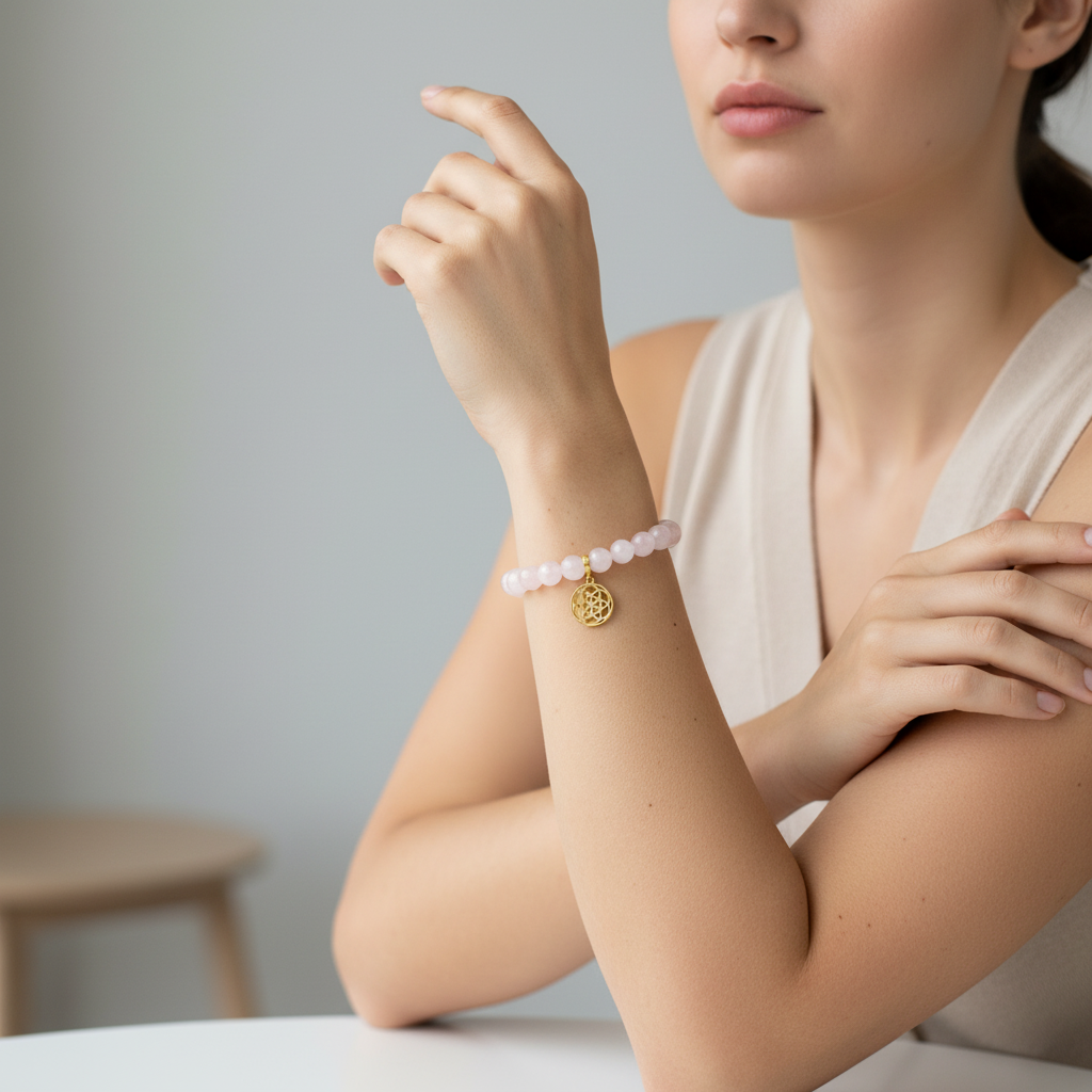 Rose Quartz Bracelet with Seed of Life Charm