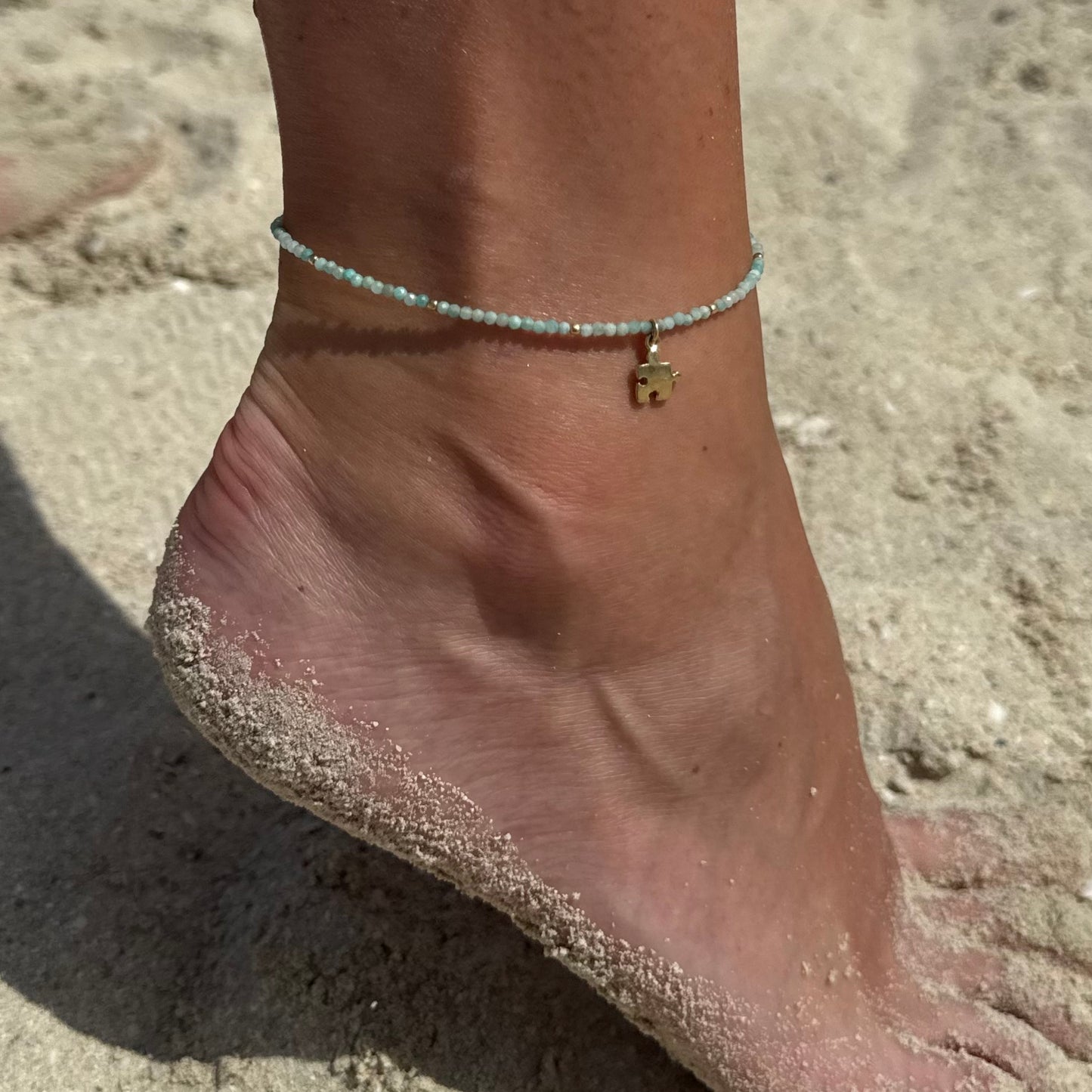 Amazonite Anklet with Silver Puzzle Charm