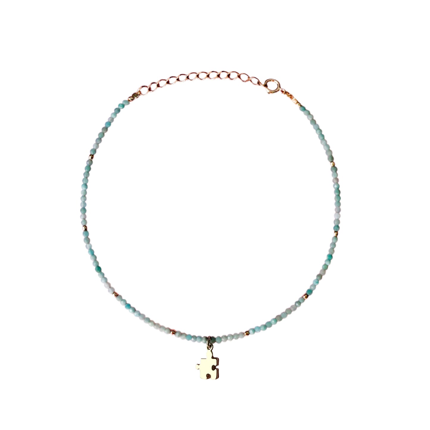 Amazonite Anklet with Silver Puzzle Charm