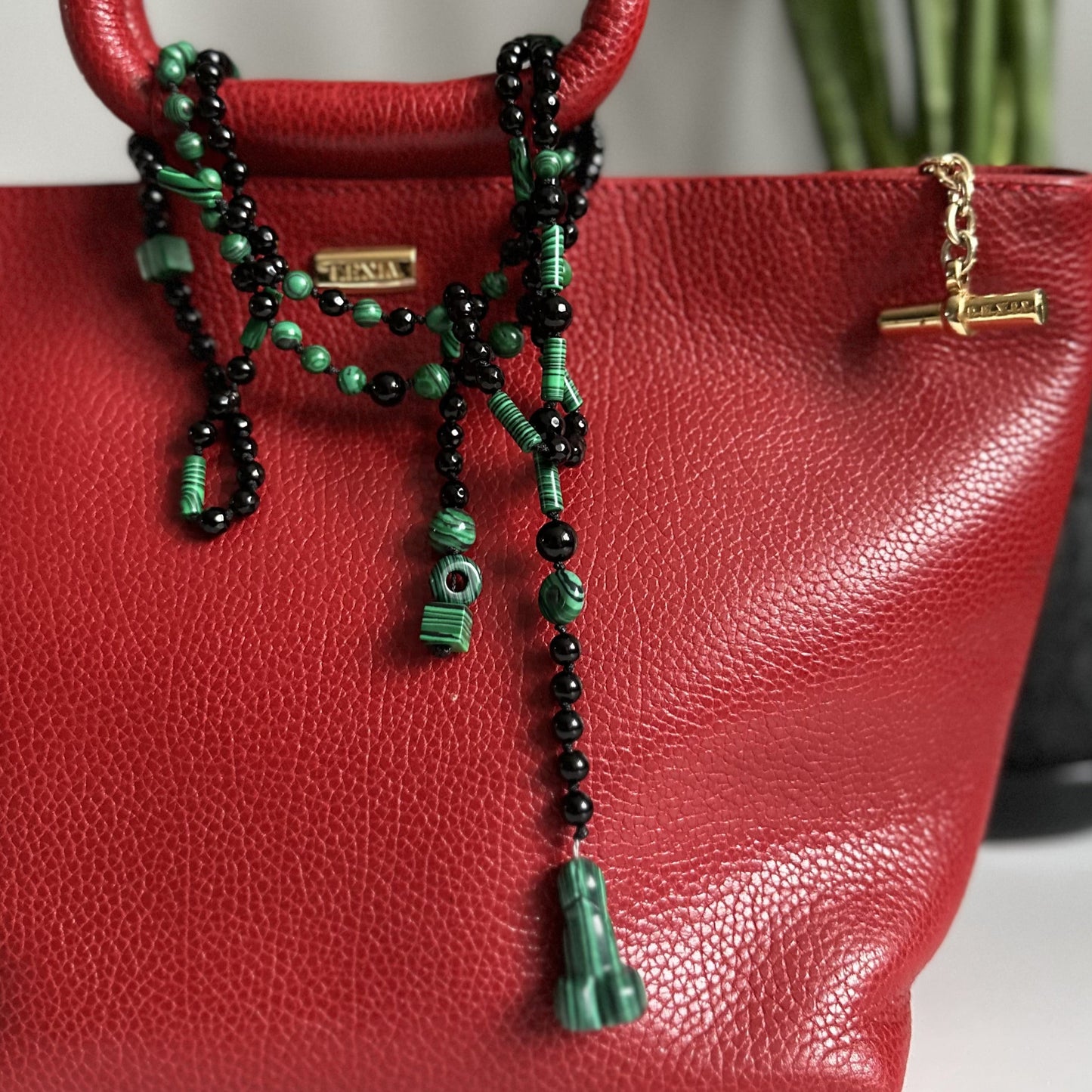 Onyx & Malachite Necklace, Bag charm, Belt – Multi-Use Piece