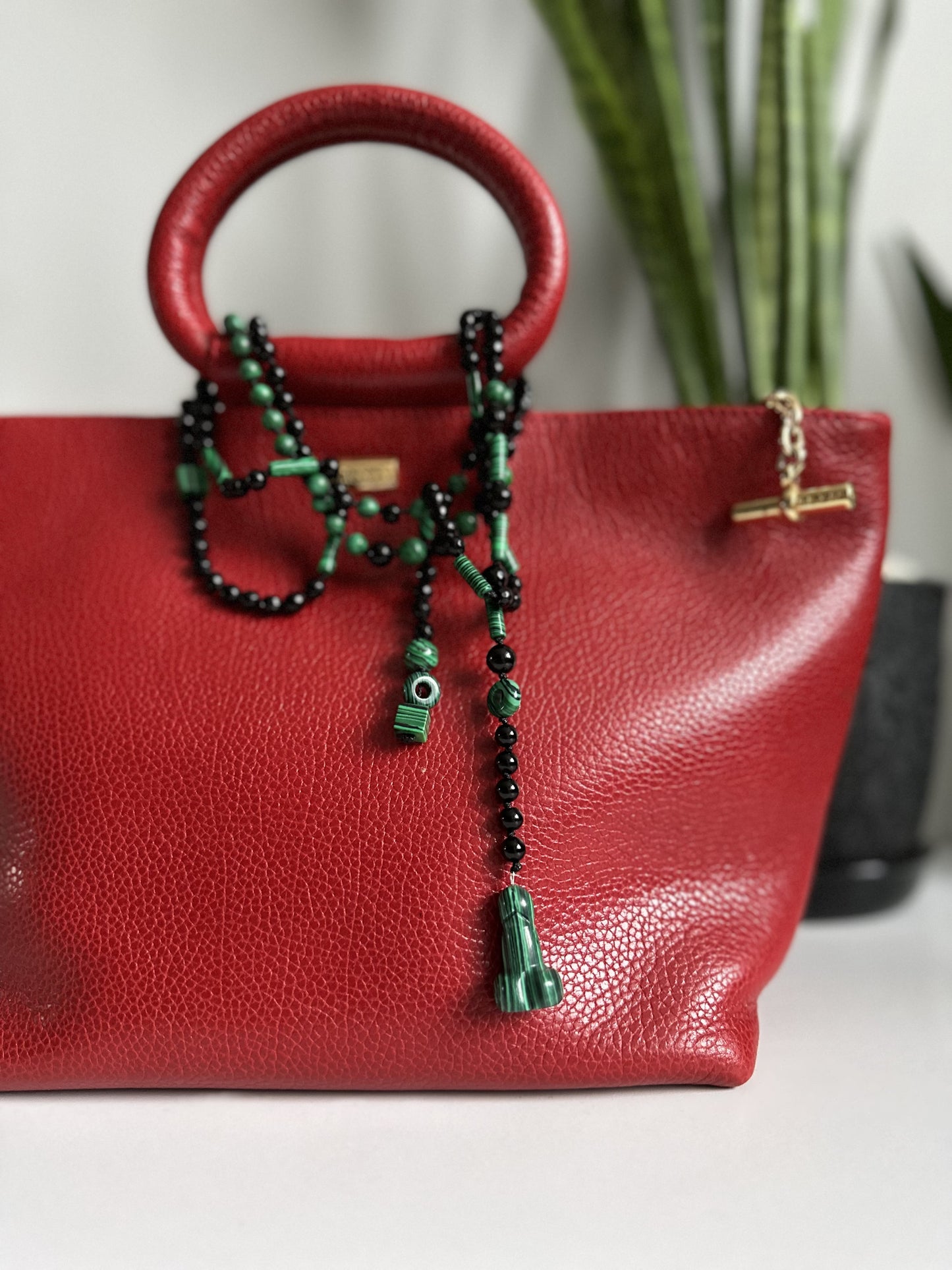 Onyx & Malachite Necklace, Bag charm, Belt – Multi-Use Piece