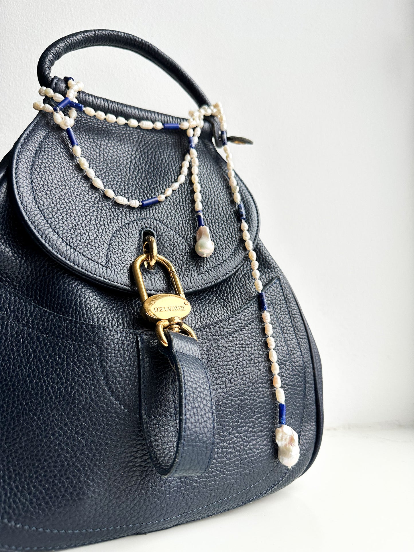 Lapis lazuli & Pearl Necklace, Bag charm, Belt – Multi-Use Piece