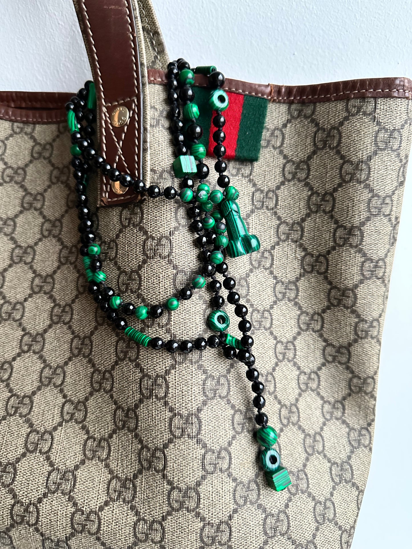 Onyx & Malachite Necklace, Bag charm, Belt – Multi-Use Piece