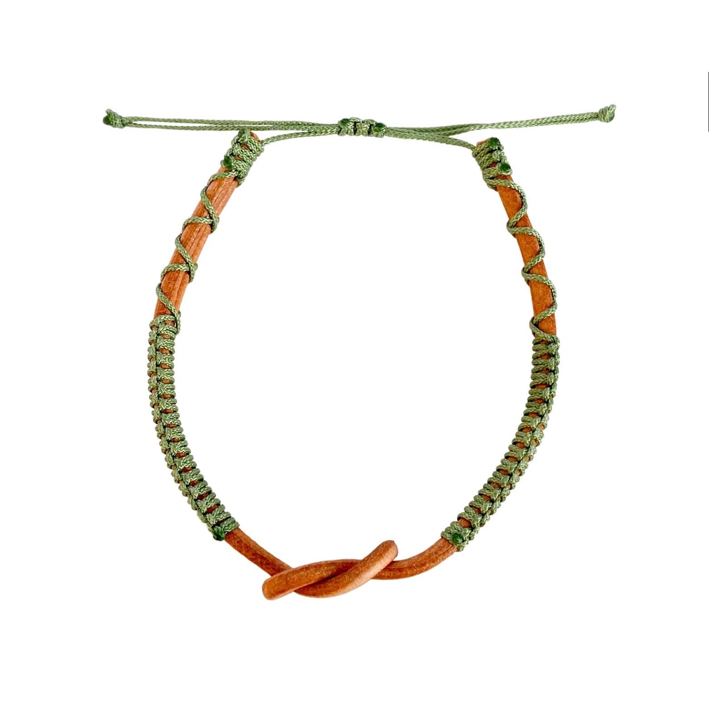 Eternal Knot Brown Leather Bracelet – Green Thread
