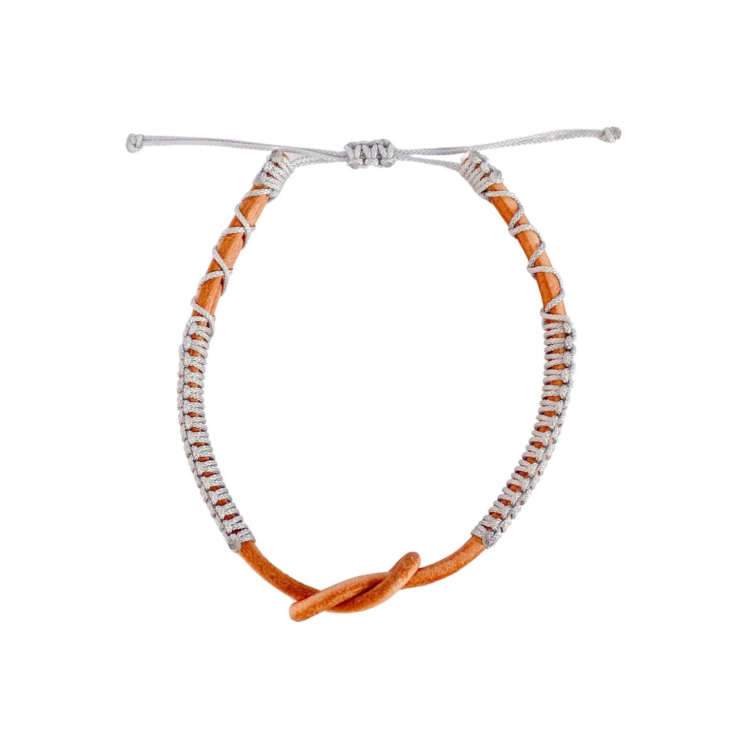 Eternal Knot Brown Leather Bracelet – Light Blue Thread