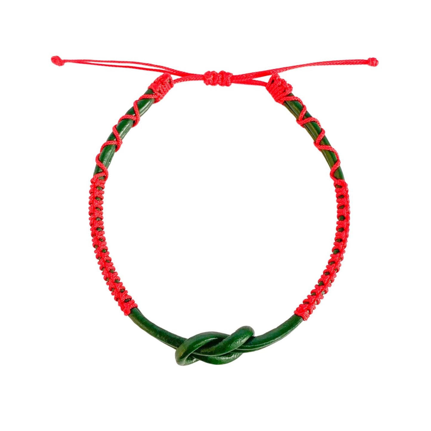 Eternal Knot Green Leather Bracelet – Red Thread