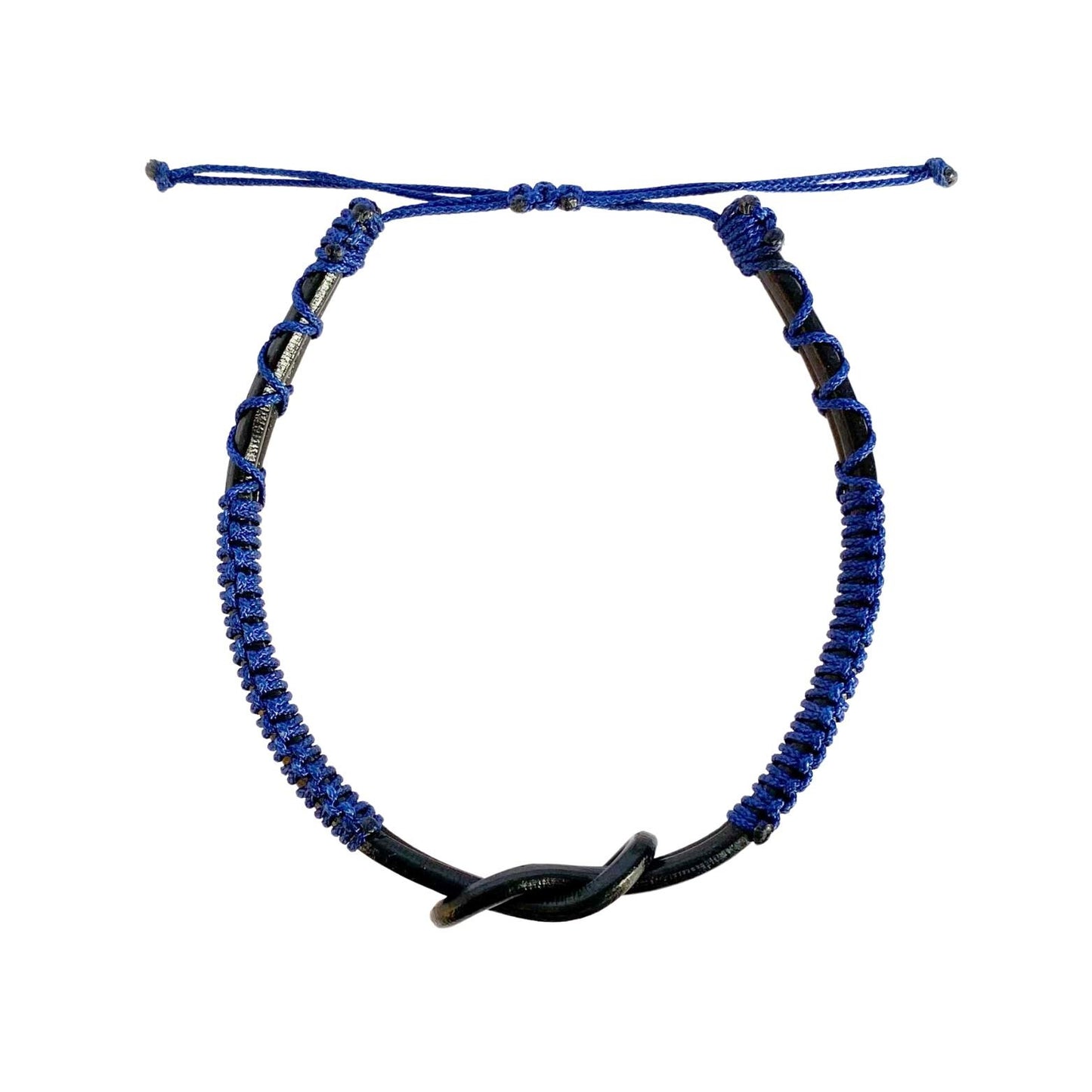 Eternal Knot Black Leather Bracelet – Blue Thread