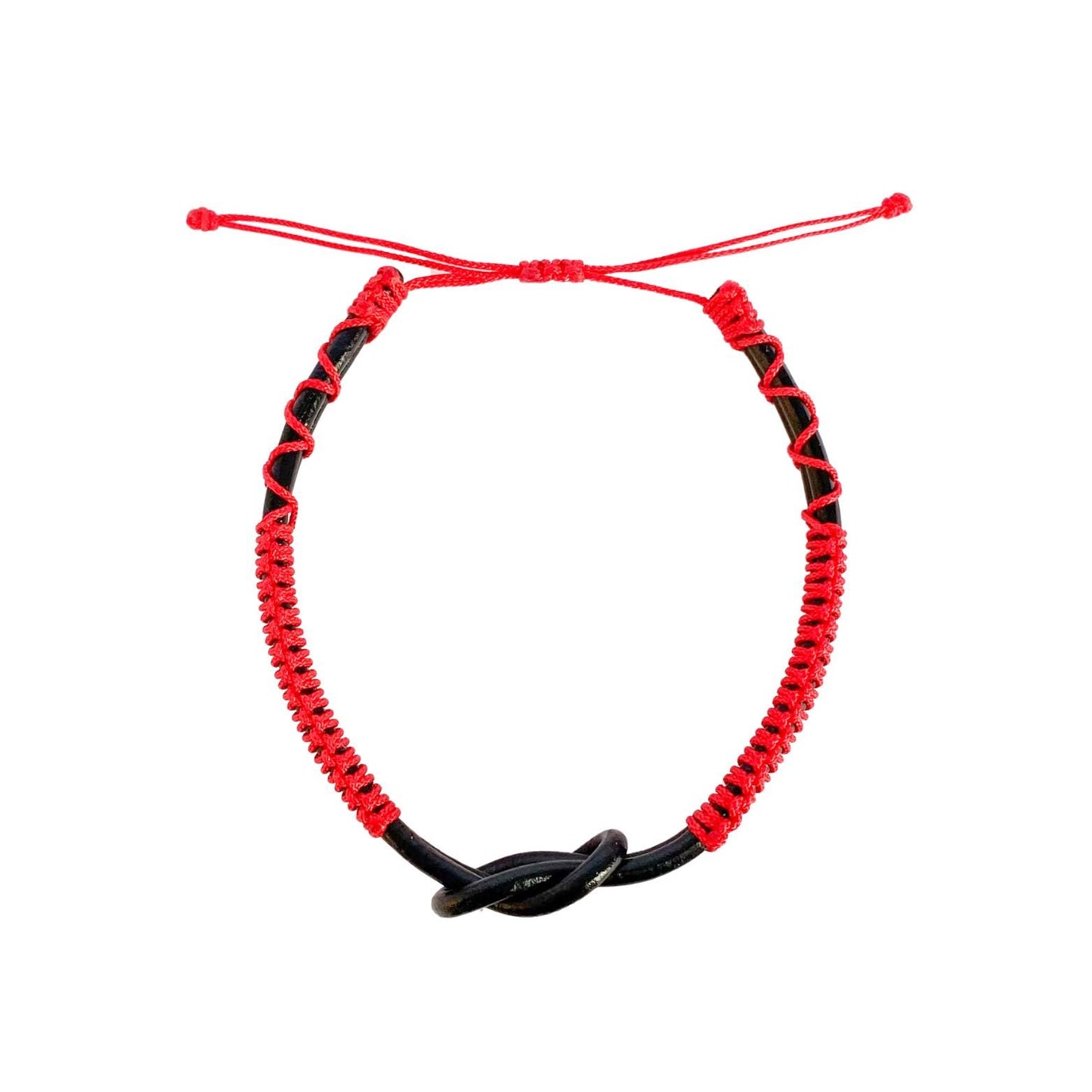 Eternal Knot Black Leather Bracelet – Red Thread