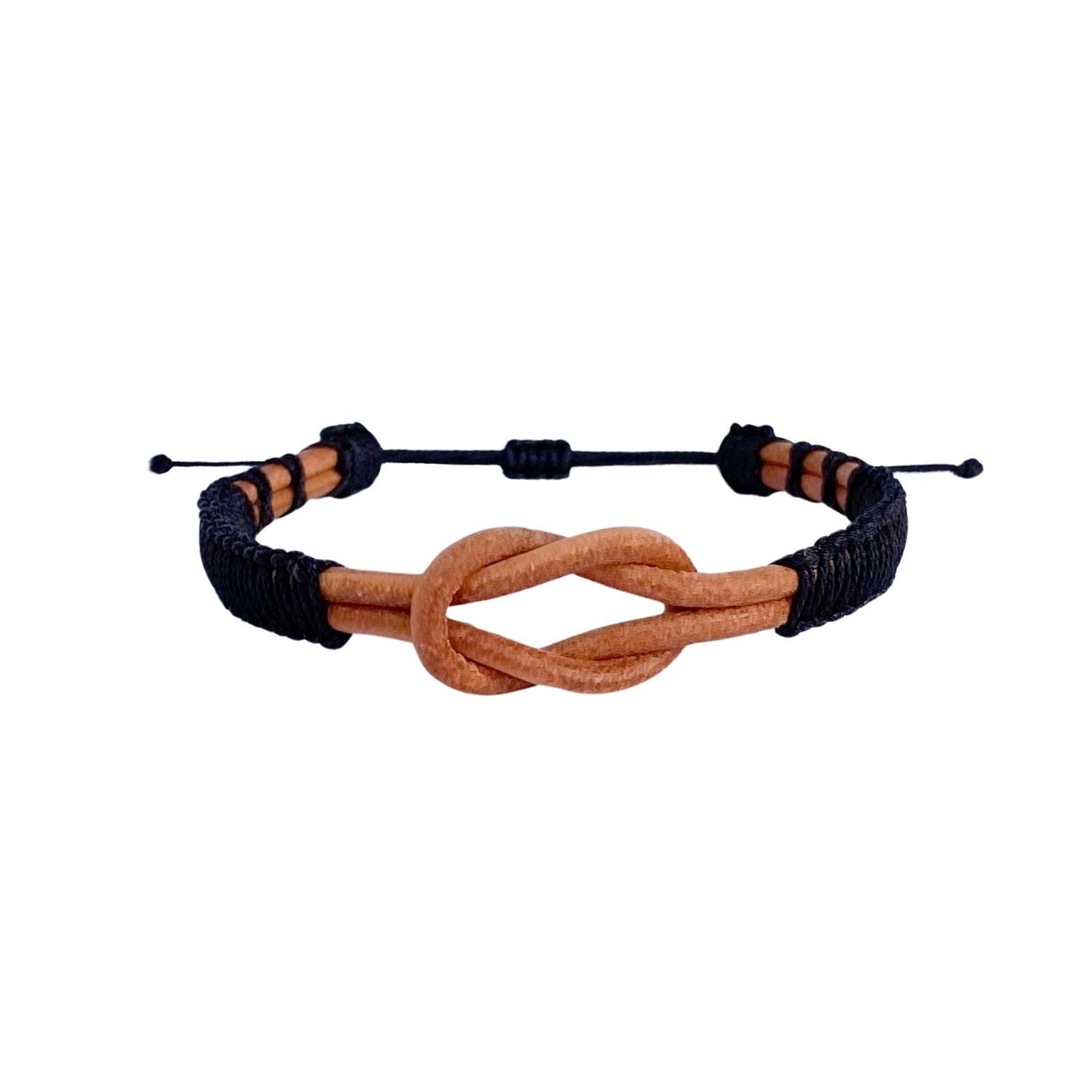 Eternal Knot Brown Leather Bracelet – Black Thread