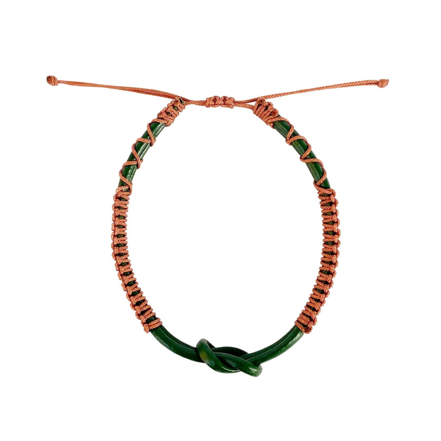 Eternal Knot Green Leather Bracelet – Brown Thread