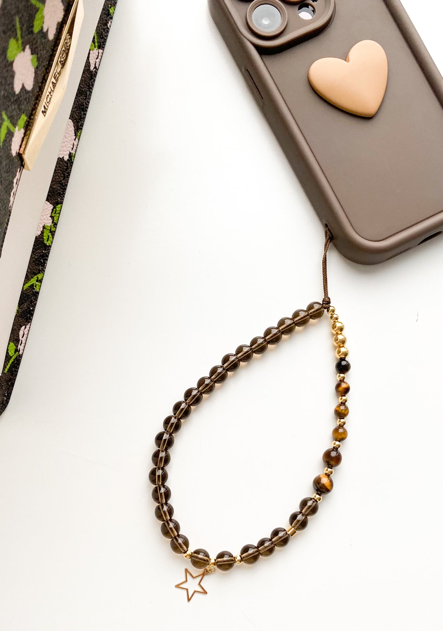 Smoky Quartz & Tiger Eye Phone Charm
