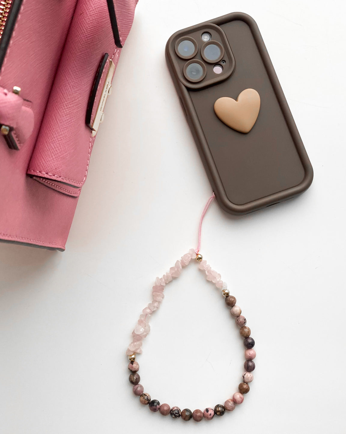 Rose Quartz & Rhodonite Phone Charm