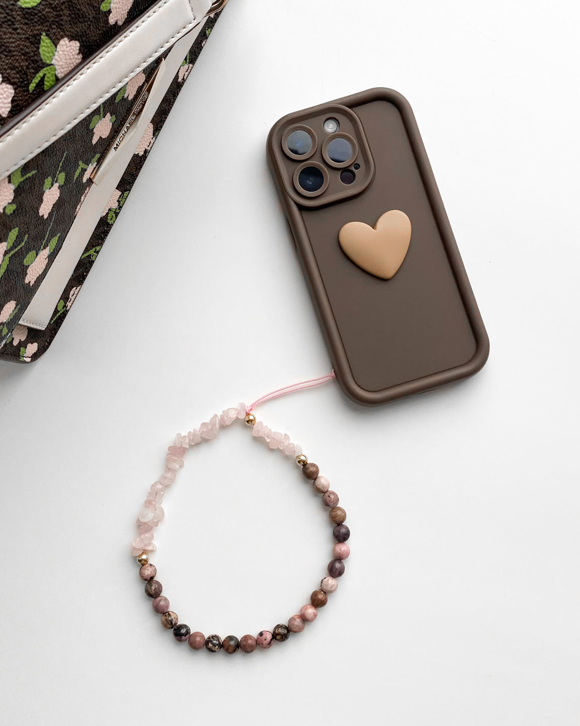 Rose Quartz & Rhodonite Phone Charm
