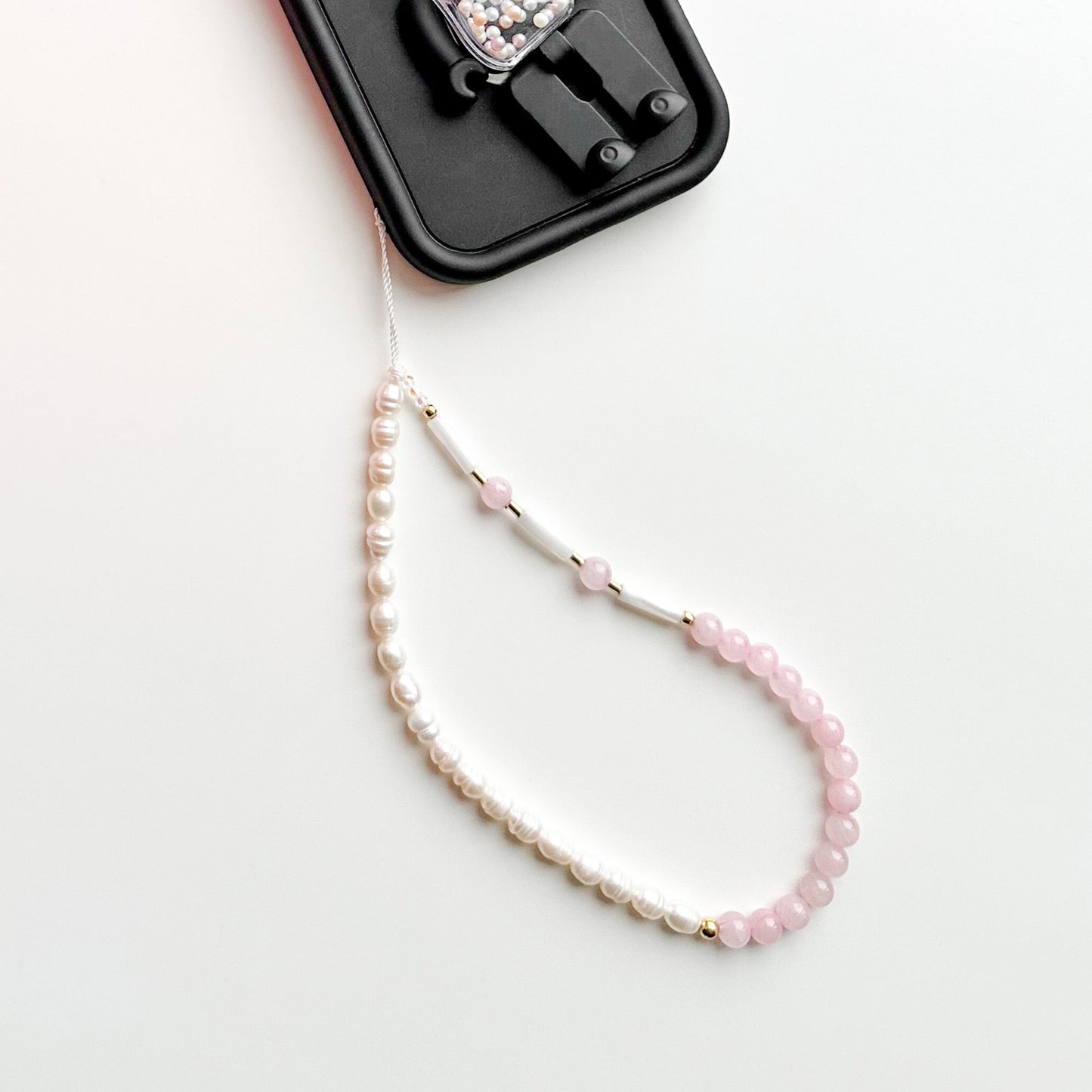 Rose Quartz & Pearl Phone Charm