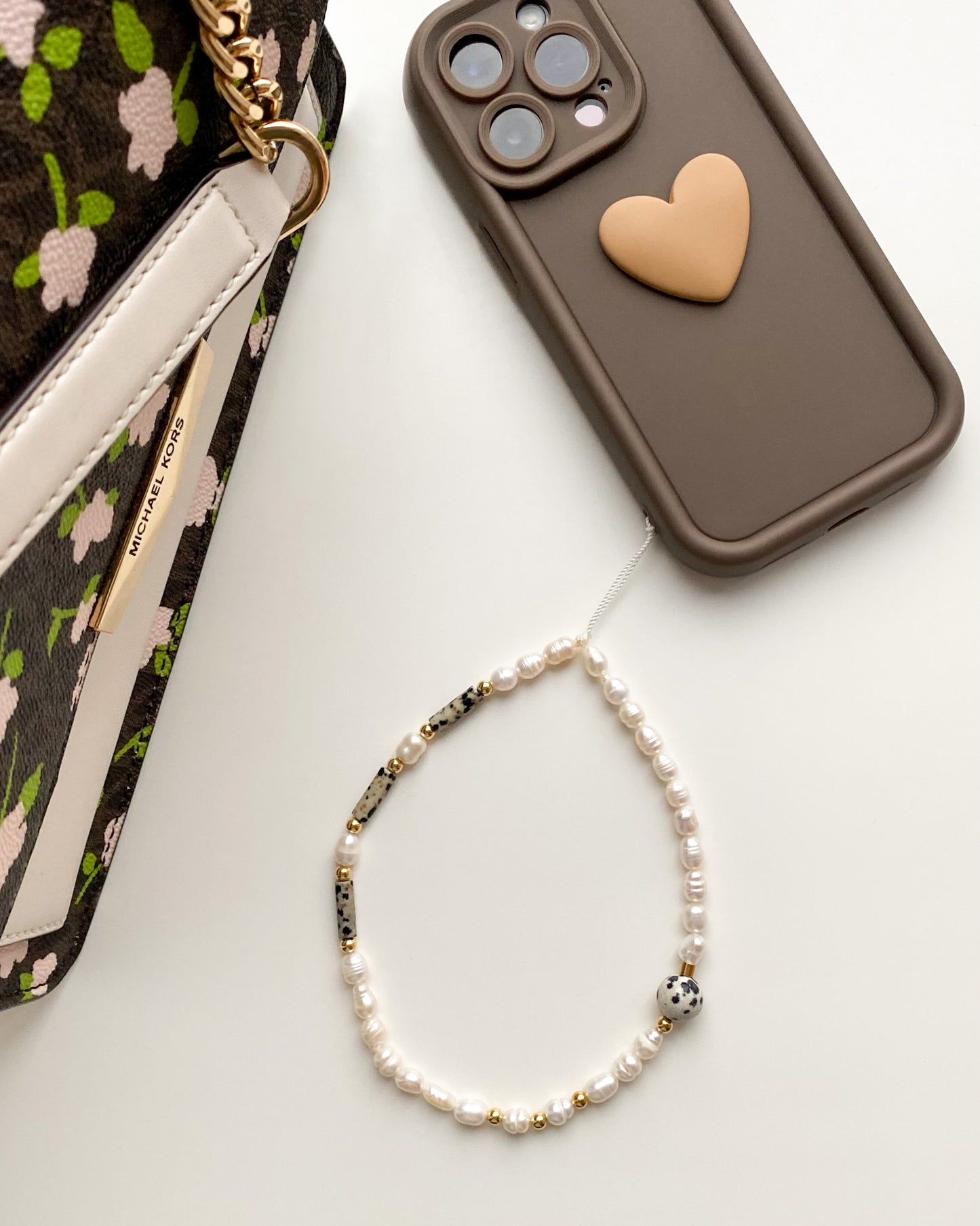 Pearl & Dalmatian Jasper Phone Charm