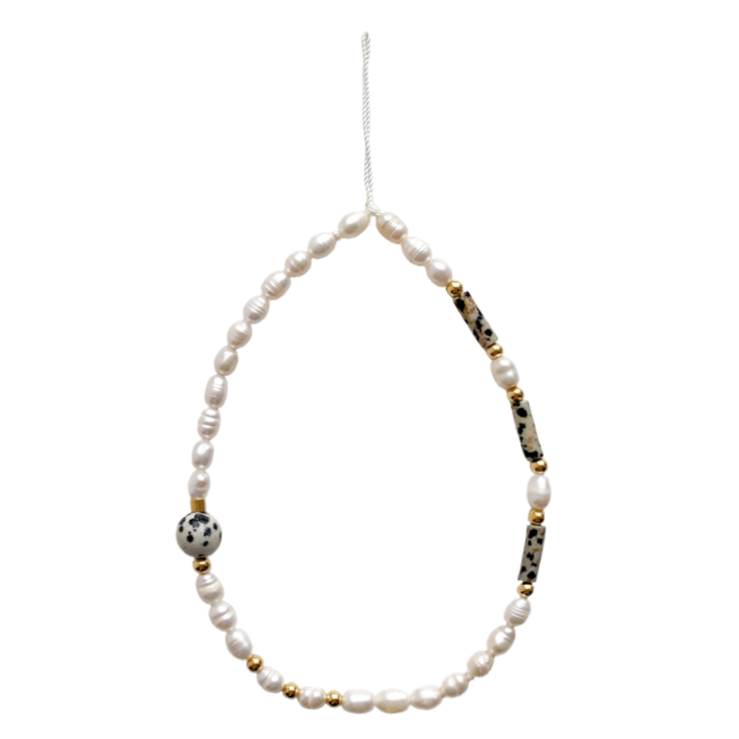 Pearl & Dalmatian Jasper Phone Charm