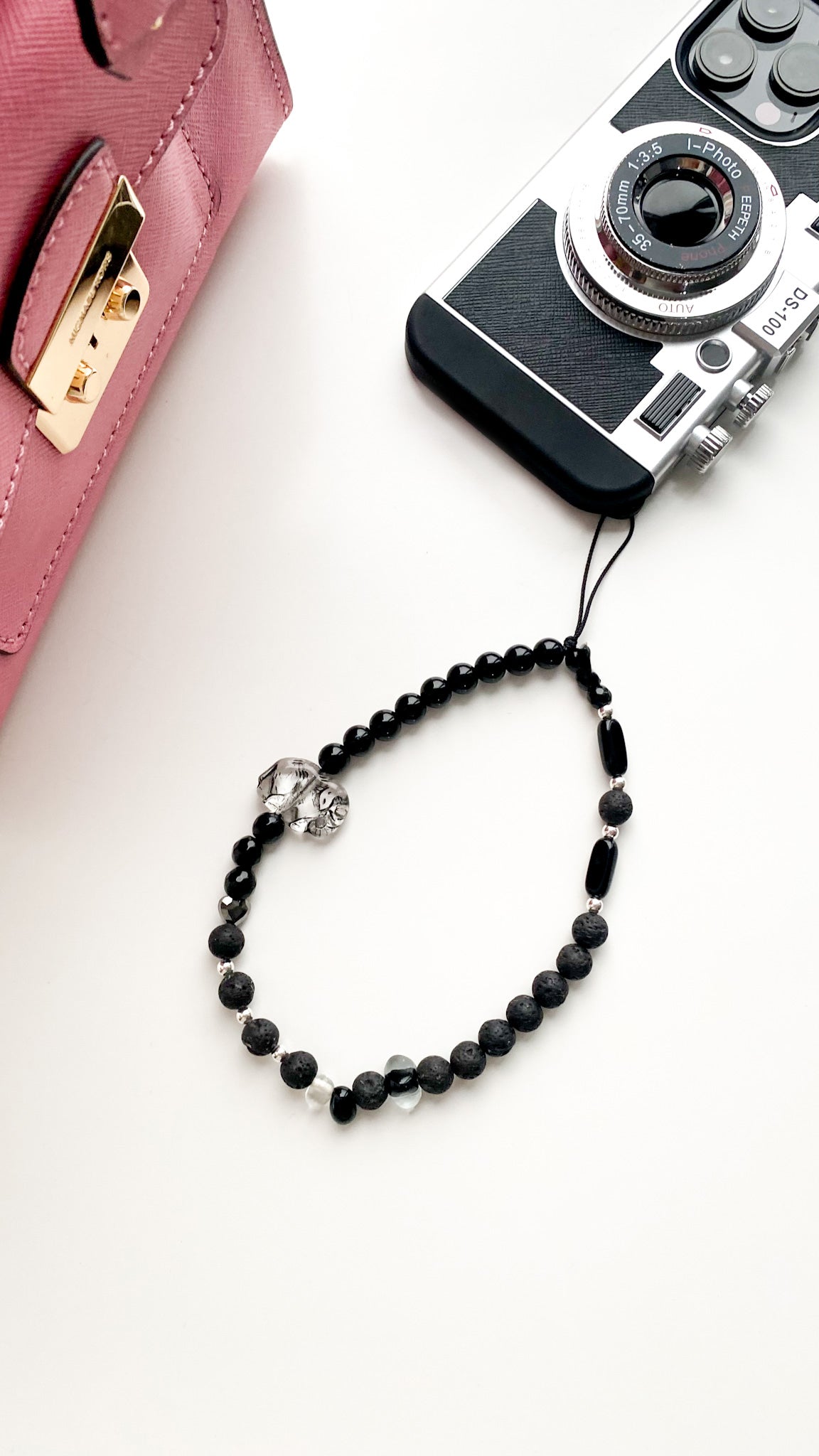Onyx & Lava Phone Charm – One of a Kind with Vintage Elephant