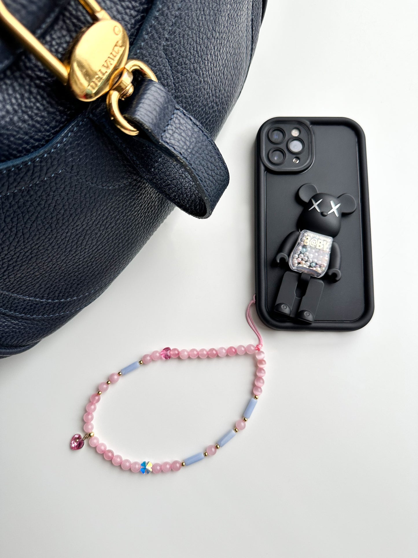 Rose Quartz, Aquamarine & Swarovski Phone Charm