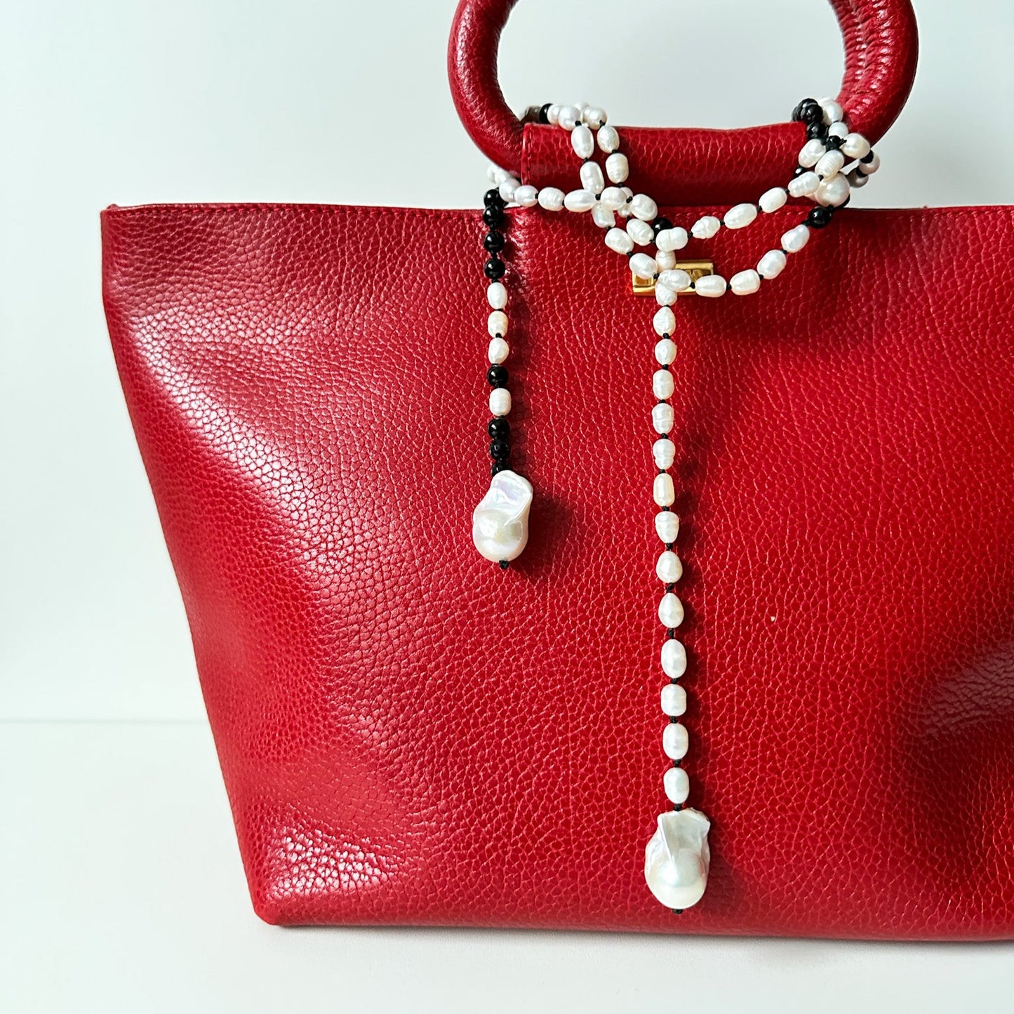 Onyx & Pearl Necklace, Bag charm, Belt – Multi-Use Piece