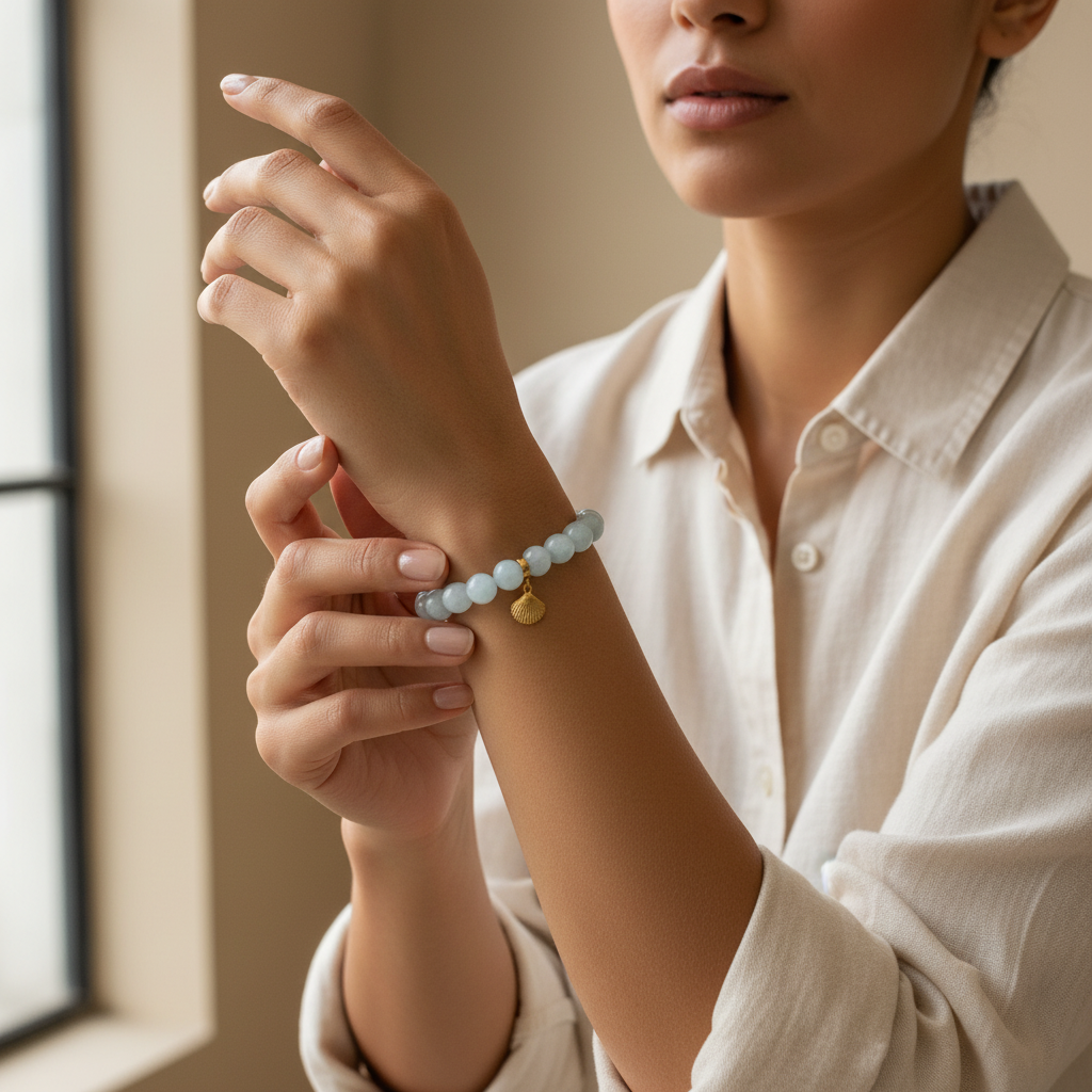 Aquamarine Bracelet with Shell Charm