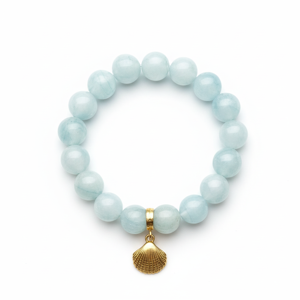 Aquamarine Bracelet with Shell Charm
