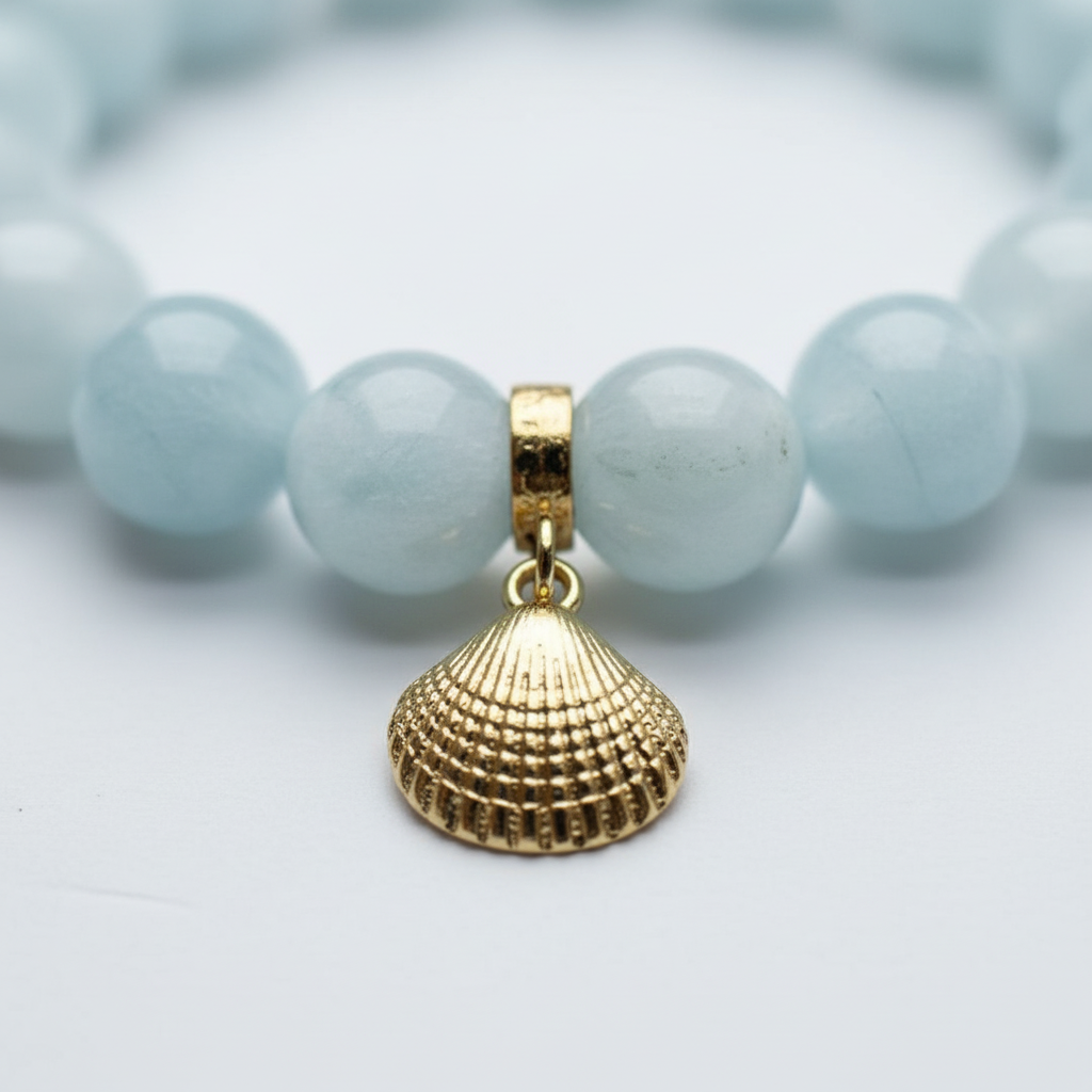 Aquamarine Bracelet with Shell Charm