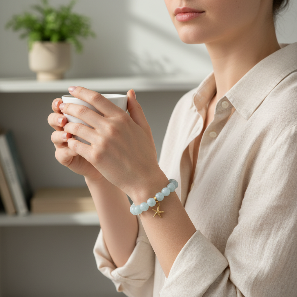 Aquamarine Bracelet with Starfish Charm