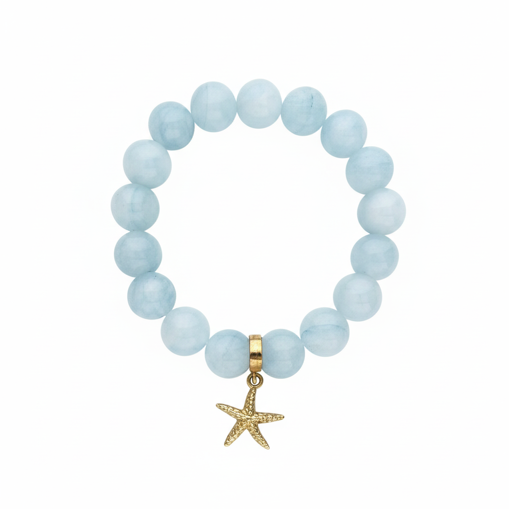Aquamarine Bracelet with Starfish Charm