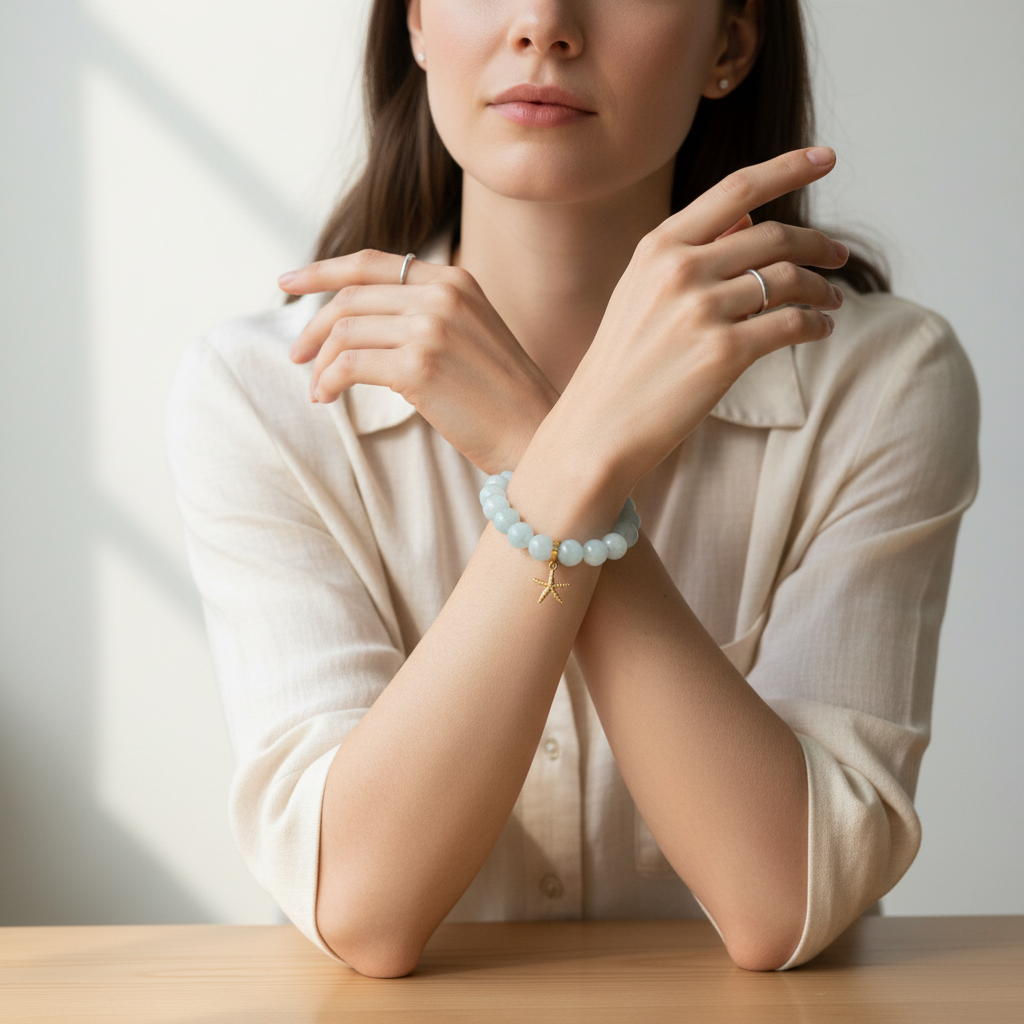 Aquamarine Bracelet with Starfish Charm