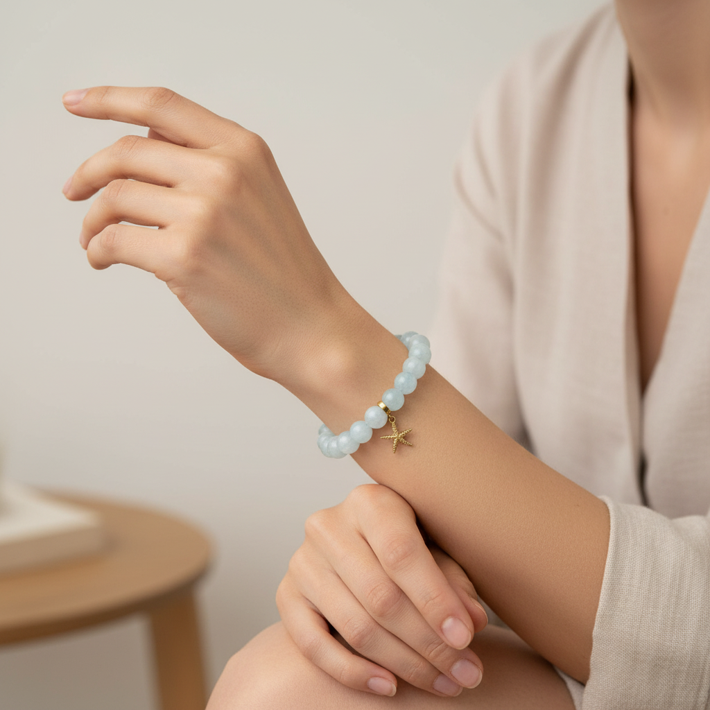 Aquamarine Bracelet with Starfish Charm