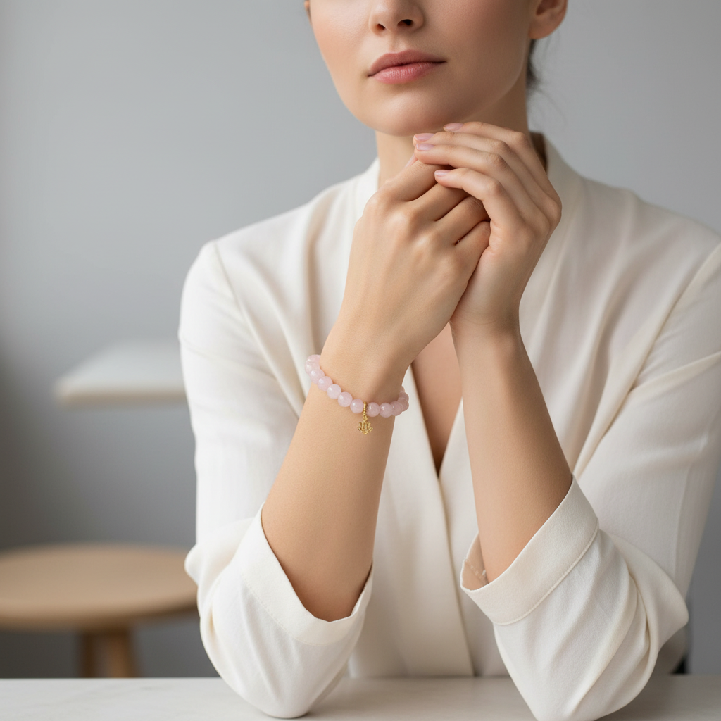 Rose Quartz Bracelet with Lotus Charm