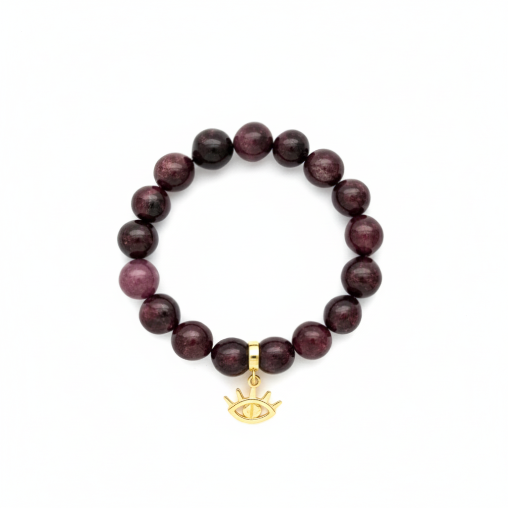 Garnet Bracelet with Eye Charm
