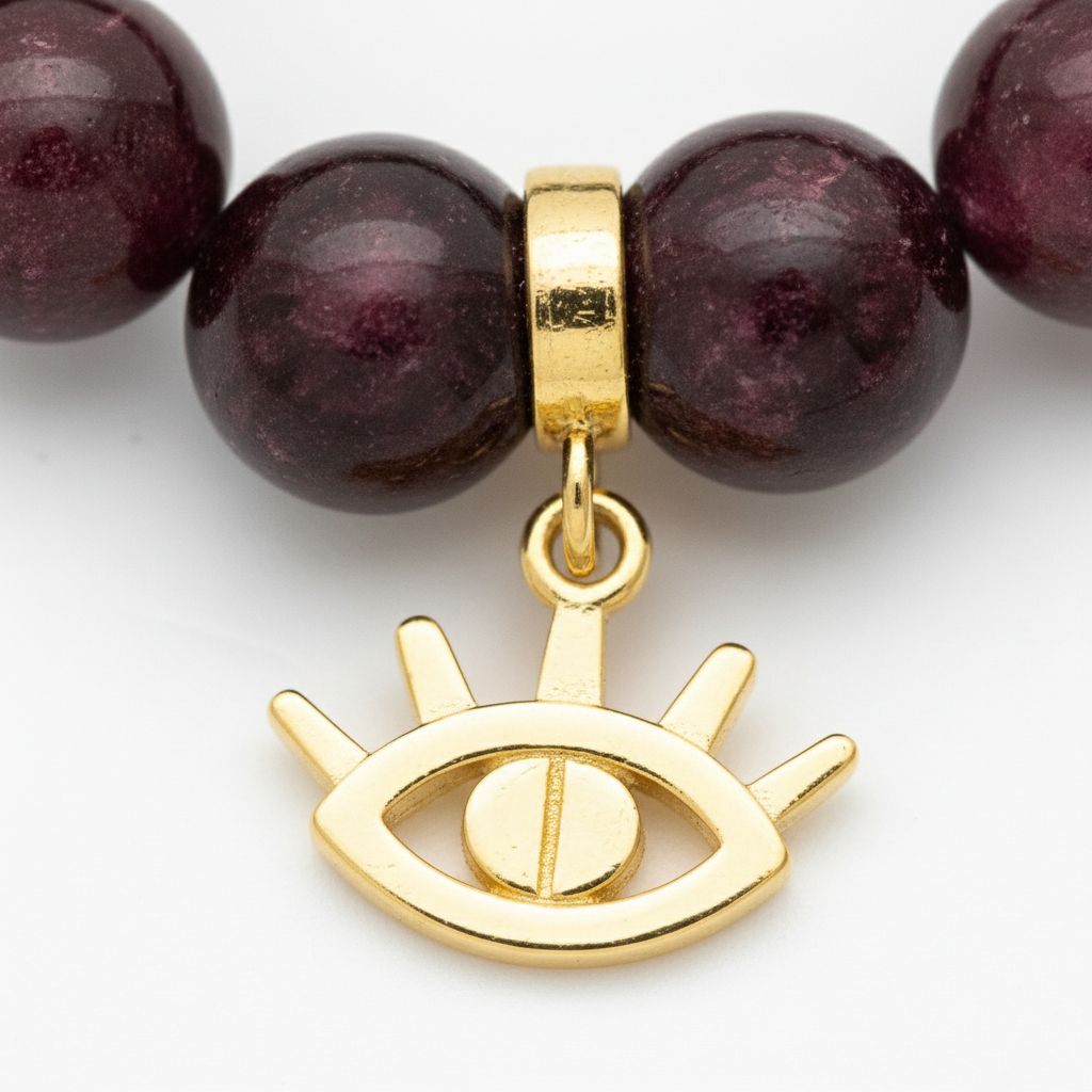 Garnet Bracelet with Eye Charm