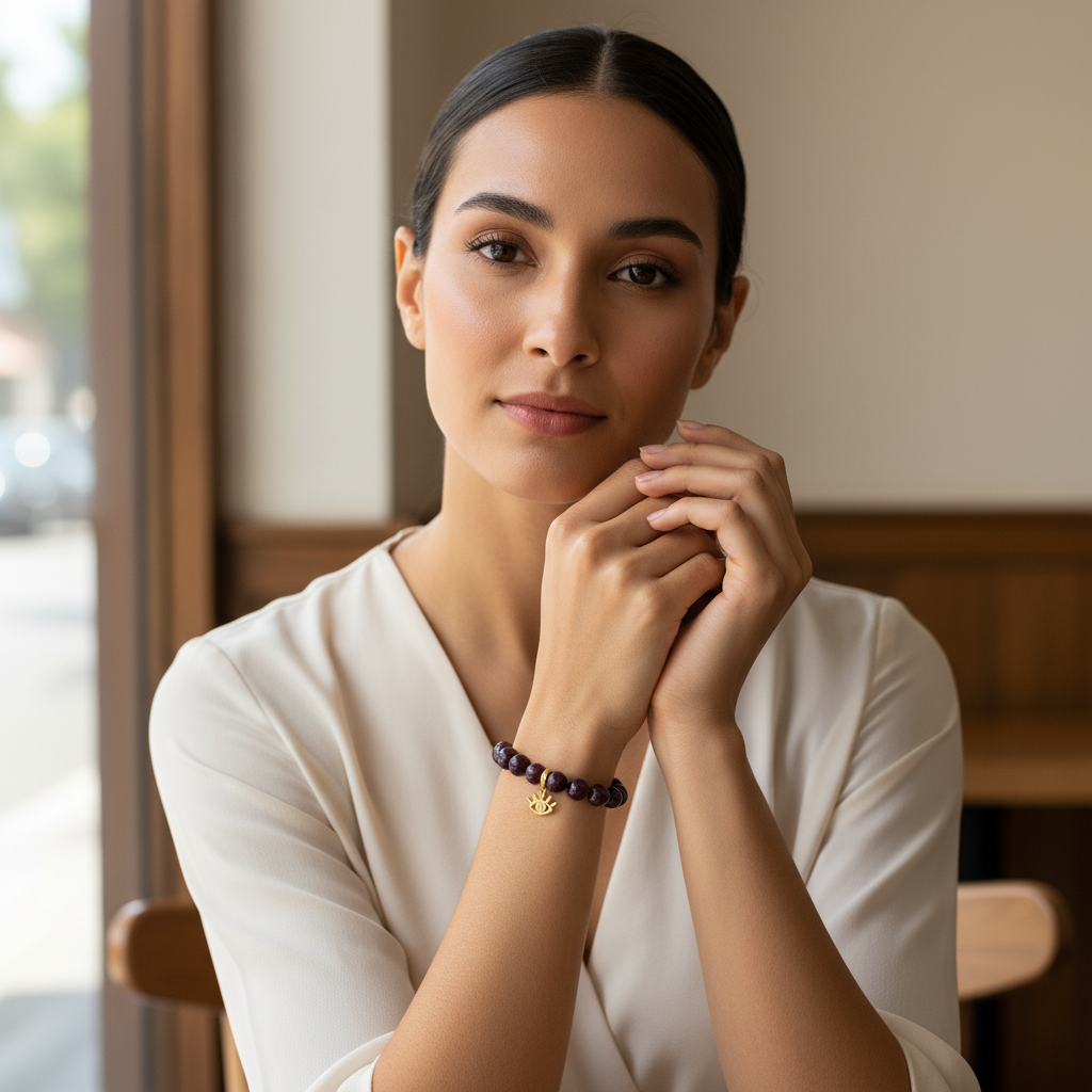 Garnet Bracelet with Eye Charm