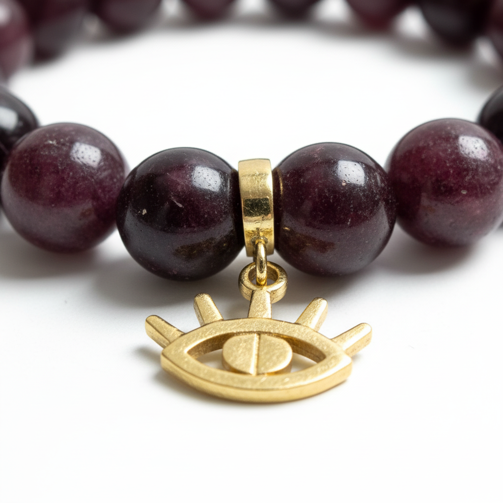 Garnet Bracelet with Eye Charm